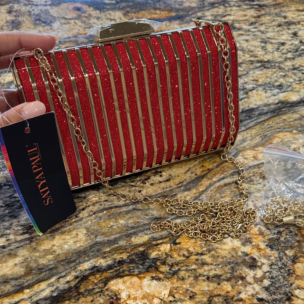 Satya Paul Red and Gold Clutch